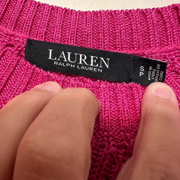 Ralph Lauren Black Label Linen Blend Tight Cable Knit Pink Sweater Size Large - Picture 2 of 6